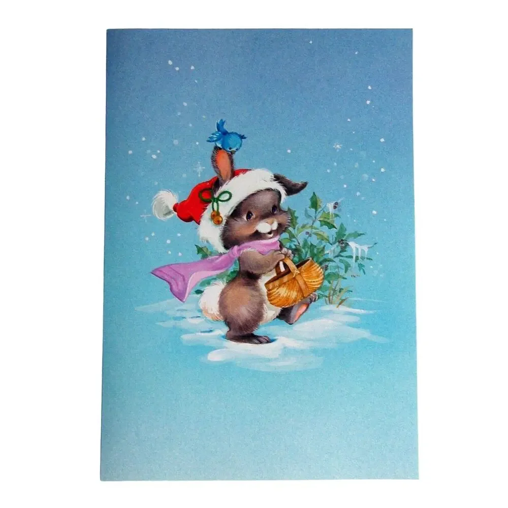 Hallmark Christmas Cards Bunny Rabbit Santa Hat Holiday Box of 17 Unused Vintage